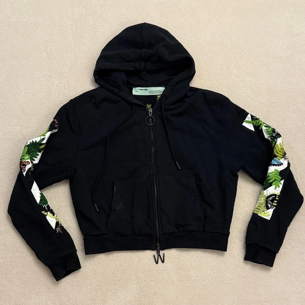Off-White Black Hoodie with Green Leaf Accents size L - Picture 2 of 15